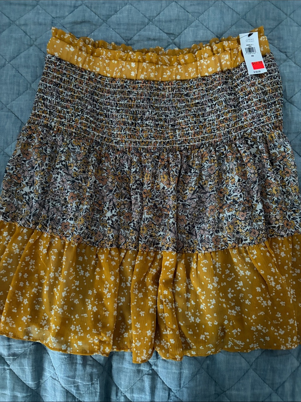 Banana Republic Factory Mustard Floral Tiered Smocked Skirt